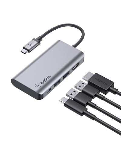 Belkin USB-C-4-in-1-MultiPort-Adapter (mit 4K-HDMI, USB-C, 100 W PD zum Laden per „Passthrough“, 2 USB A-Ports fuer Geraete wie Macbook Pro, MacBook Air, iPad Pro und XPS)