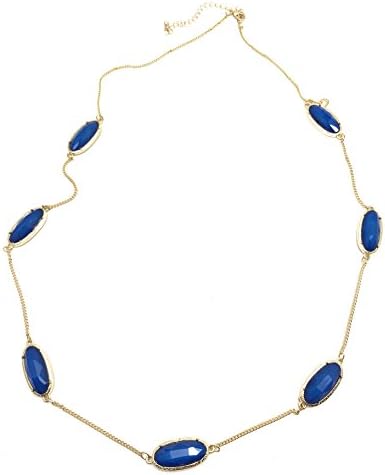 Designer Women’s Fashion Jewelry Long Chain Waterfall Bib Sweater Necklace Pendant Bohemian Statement Charm Costume Jewelry (7 Blue Gem)