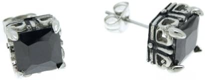 SWEETIE 8 BLACK Vintage Square Claw Setting 9.5mm Mens Unisex Stainless Steel CZ Stud Earrings , 2pc