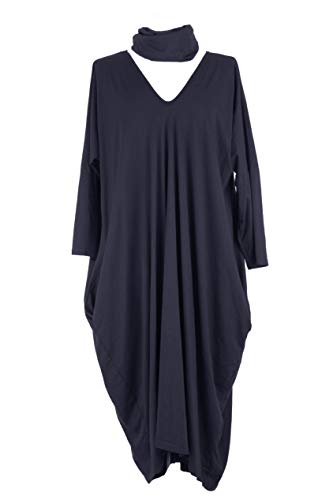 [- Ladies Womens Italian Lagenlook 2 Piece Snood V Neck Cotton Tulip Midi Dress One Size  -]