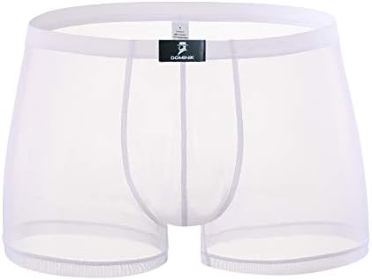 DomiGe Mens Sheer Mesh See-Through Boxer Trunks Underwear, White Color （5008）