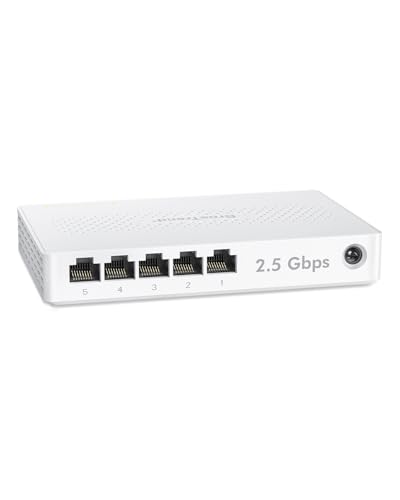 BrosTrend 2.5GB Ethernet Switch 5 Ports, Unmanaged Switch Ethernet 2.5 Gigabit, 2.5G Hub Splitter, Plug and Play, Fanless, Ideal for Home/Soho Network, Desktop or Wall, Lifetime Warranty