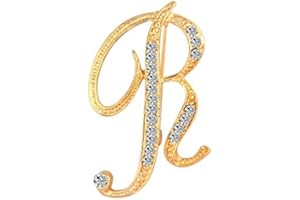 DSADKI A-Z Initial Pins 26 Letters Pins Gold Plated Metal Brooches - Clear Crystal Rhinestone Brooch Breastpin for Women