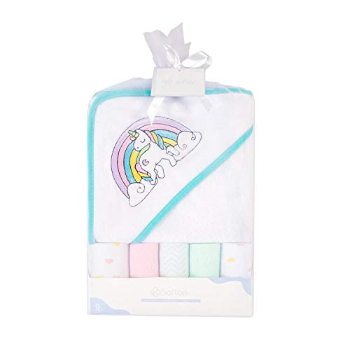 Softan Baby Hooded Bath Towel and Washcloths, Extra Soft and Ultra Absorbent, 6 Pack Gift for Newborn and Infants, Unicorn - Thumbnail 7