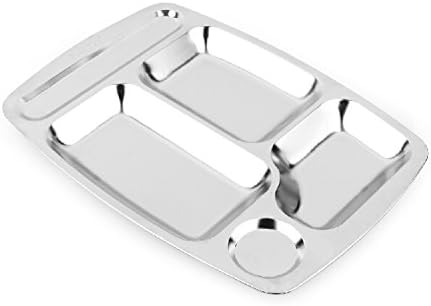 Pumud Stainless Steel Rectangular Divided Dinner Tray 5 and 6 Sections (5 Sections)