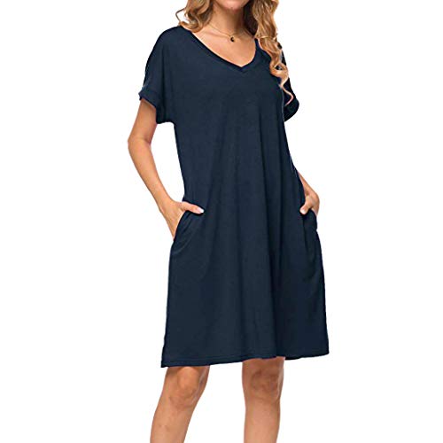 TOTOD Dress, Womens Summer Casual Solid Loose Dresses -Ladies Evening Long Maxi Dress Multi-Codeï¼ˆ4023-Navyï¼ŒXXLï¼‰