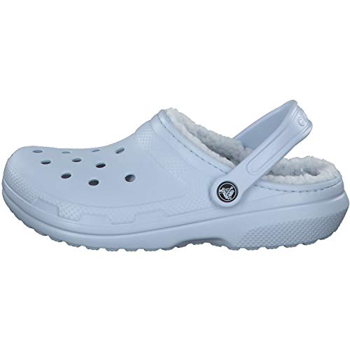 fuzzy crocs mineral blue