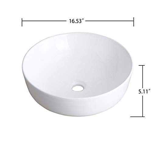 Round Vessel Sink Above Counter Sink 16 Inch Kitchen Sink Ceramic - Bathroom Vanity Bowl Art Basin Lalasani Fireclay Farmhouse Sink White