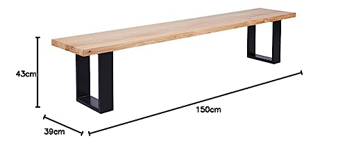 CASA FERRO Elegante Banca Resistente Exterior de Madera Maciza y Metal. Pie de Cama King Size, Comedor, Terraza, Jardín. Estilo Moderno Minimalista. (Pino Natural G 1.50 m)