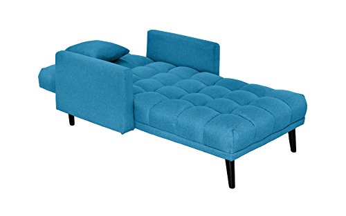 Sofamania Modern Linen Fabric Recliner Sleeper Chaise Lounge - Futon Sleeper Single Seater with Nailhead Trim (Sky Blue) - Thumbnail 5