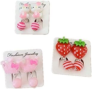 Yefashion 3pcs Hello Kitty Earring Girl Minnie Mouse Ear Clip Jewelry Dres Up Princess Toy (2#)