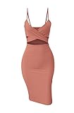 Doramode Sexy Spaghetti Strap V-Neck Cut Out Bandage Bodycon Outfits Cute Midi Clubwear Dress for Women Pink