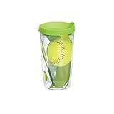 Tervis 1167424 Softballs Tumbler with Wrap and Lime Green Lid 16oz, Clear