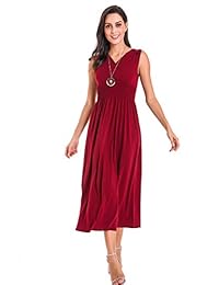 FRESCA Vestidos sin mangas para mujer, vestido de cuello en V con cintura elástica