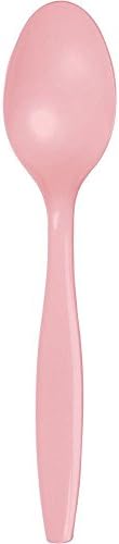 24 Wedding Birthday Party Tableware Plastic Heavy Duty Spoons (Classic Pink)