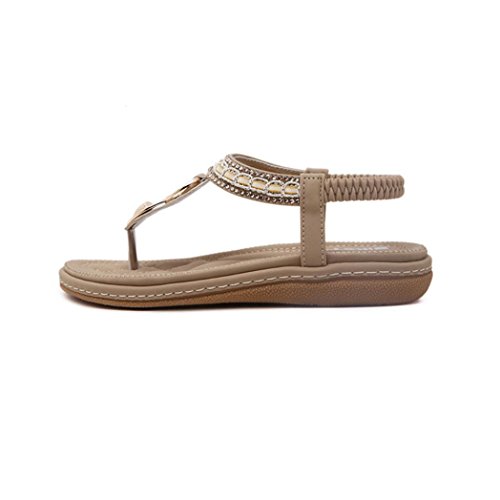 Sandals for Womens, FORUU Summer Ladies Bohemia Beach Flip Flops Shoes Clip Toe (7, Khaki)