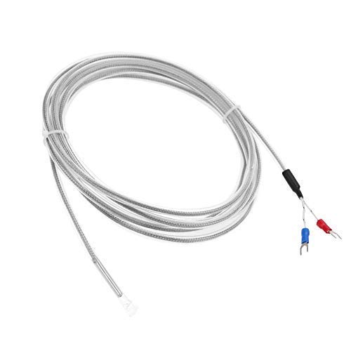 K Types Thermocouple Sensor Waterproof 2 Wire PTFE Thermocouple Type K Length 300 cm / 118.1 Inch Temperature 0-200 °C