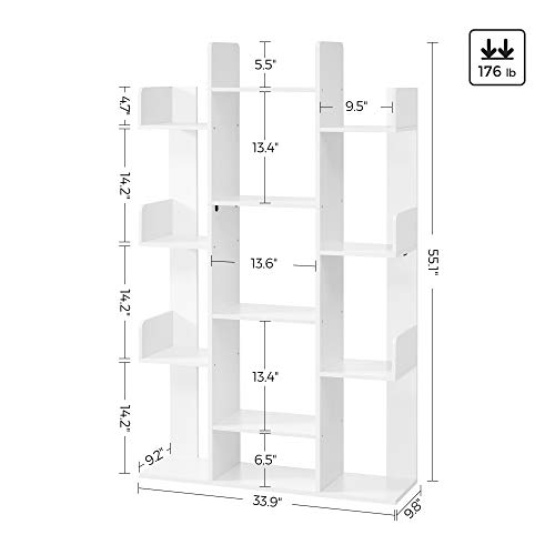 VASAGLE Bookshelf, TreeShaped Bookcase with 13 Storage Shelves