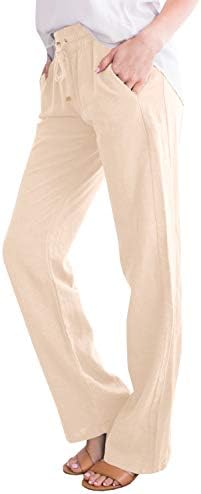 Geckatte Womens Casual Linen Pants Comfy Elastic Waist Drawstring Loose Long Pants with Pockets
