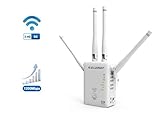 GALAWAY Upgraded AC1200 Dual Band WiFi Range Extender Wireless Repeater Internet Signal Booster with 4 High Power External Antennas 2 Ethernet Ports for Whole Home WiFi Coverage