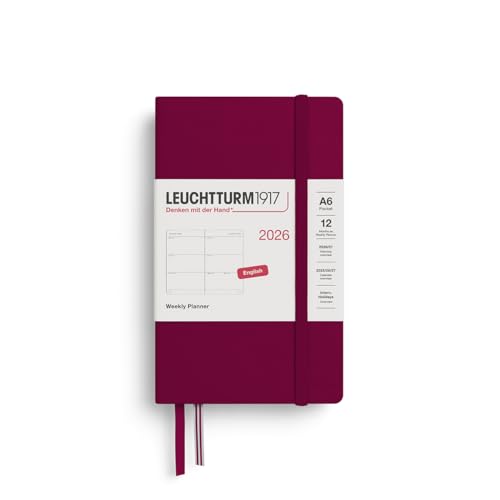 LEUCHTTURM1917 372724 Agenda settimanale Pocket (A6) 2026, Port Red, inglese