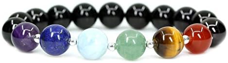 Amandastones Gem Semi Precious Gemstone Natural Chakra Black Tourmaline Round Beads Stretch Bracelet 7" Unisex