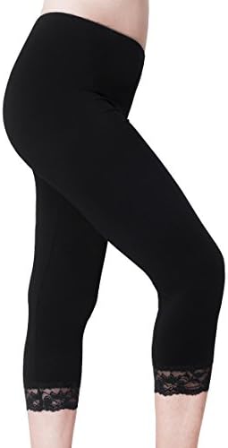 NASULLE Women’s Plus Size Capri Leggings with Lace Trim Stretchy Super soft