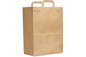 MULMEHË Retail Grocery Bags, Brown Kraft Paper, Handles, 25 Pack, 12" x 7" x 17", Made in America