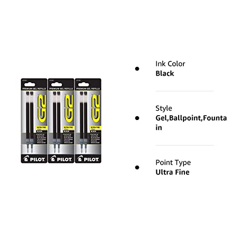 Pilot G2 Gel Ink Pen Refills, Ultra Fine Point, Black Ink