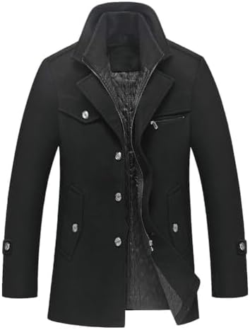 Lavnis Men's Winter Wool Coats Slim Fit Single Breasted Trench