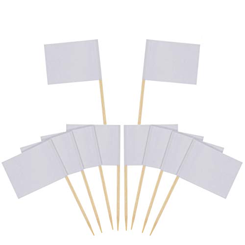 DLOnline 120 Pcs Mini Blank White Flag Toothpicks,DIY Food Picks Cupcake Decoration Fruit Cocktail Sticks Party Supplies, White Flags Labeling Marking for Party Cake - Thumbnail 2