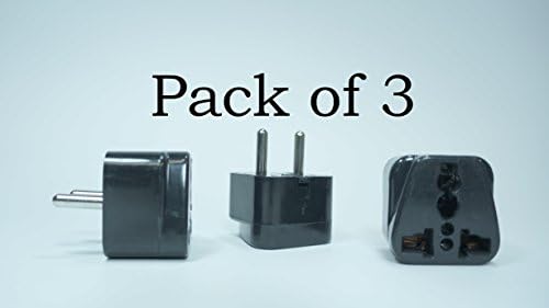 WTP Travel Plug Adapter Type C for Europe, Asia - Black (3 PACK)