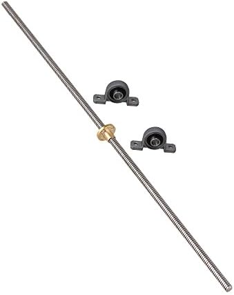 CNBTR 450mm Length 2mm Dia Silver Horizontal Lead Screw Rod &amp; Pillow Block Mounted Bearing for 3D Printer Set of 3