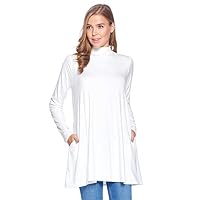 12 Ami Long Sleeve Solid Mock Neck Pocket Swing Tunic T-Shirt Top Ivory XXXL