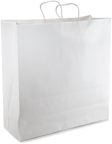 Decony White jumbo paper handle bags 18 x 7 x 19 200 pc. -Kraft Paper Gift Bags Bulk with Handles. Ideal for Shopping, Packaging, Retail, Party, Craft, Gifts, Wedding,