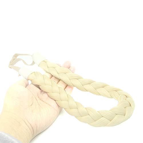 BOBIYA 3 Strands Synthetic Hair Braided Headband Classic Chunky Wide Plaited Braids Elastic Stretch Hairpiece for Women Girl (light Blonde)