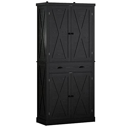 IRONCK Kitchen Pantry Storage Cabinet 72.6" H, with Barn Doors, Drawer, 4 Adjus…