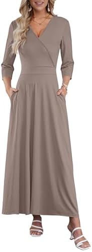 bon rosy maxi dress Bon Rosy, Women's, 3/4 Sleeve V-Neck Solid Maxi Wrap Dress, Black, M