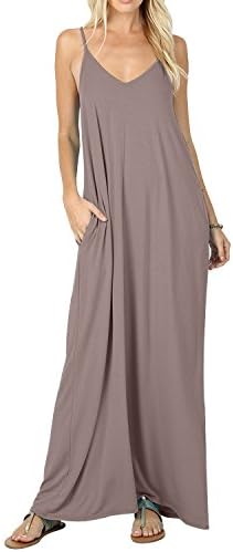 CALIPESSA Women's Summer Casual Plain Flowy Pockets Loose Beach Cami Maxi Dress