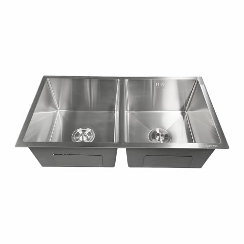 GRÖND Tarja Fregadero para Cocina Doble Tarja de Acero Inoxidable 304, 80x45 cm Con Escurridor Movible y Kit de Drenaje, para Empotrar o Submontar (PLATEADO)