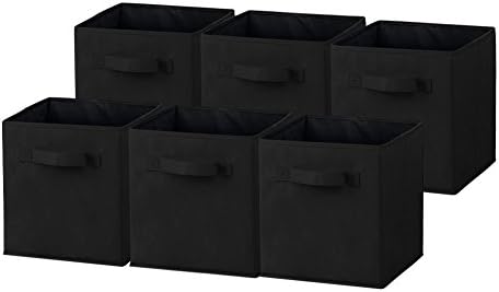 Storage Cubes, Sincelee 6-Pack Dual Handle Foldable Cloth Fabric Storage Basket Cubes Shelves Basket Bins Closet Organizer Containers Storages Drawers (Black)