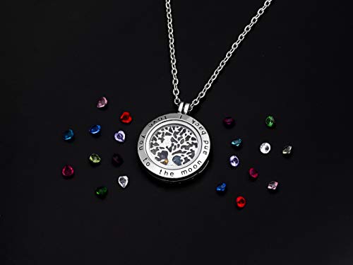 KIM S Gift for Mom Family Tree of Life Floating Charm Memory Lockets Pendant Necklace with Created Birthstone Necklace - Thumbnail 3