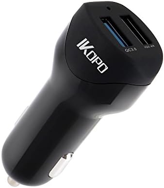 IKOPO Quick Charge 3.0 Car Charger, 30W Dual Output USB Smart 5V/2.4A + USB Car Charger QC 3.0 Suitable for iPhone iPad Samsung Galaxy edge and Other USB Powered Devices (Black)