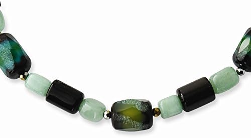 16" Sterling Silver Agate/Green Aventurine/Crystal Necklace
