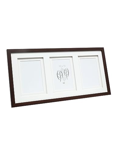Deknudt Frames S65KQ3-10.0X15.0 Brown Wooden Photo Frame with Double Mat Framing for 3 Photos 48,5 x 24,5 x 2,3 cm