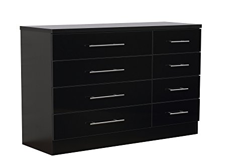 Harmin Ltd Black High Gloss 8 Drawer Sideboard Cupboard Buffet