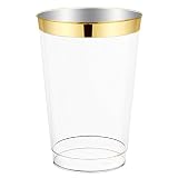 12oz Gold Plastic Cups-100pack Clear Plastic Cups with Gold Rim-Wedding/Party Disposable Cups-Heavyweight Plastic Tumblers-WDF (Gold Trim)