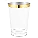 WDF 12oz Gold Plastic Cups-100pack Clear Plastic Cups with Gold Rim-Wedding/Party Disposable Cups-Heavyweight Dispasable Tumblers (Gold Trim)