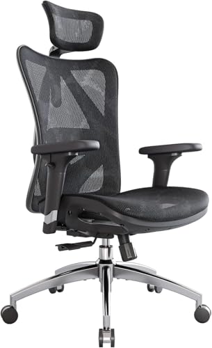 SIHOO M57 Ergonomischer Bürostuhl, Chefsessel mit 3D verstellbare Armlehne und Lendenwirbelstütze, Hautfreundliche Netz-Hochlehne, Schreibtischstuhl b