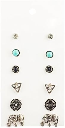 Daycindy 12 Pair Rhinestone Stud Earrings Set Stainless Steel Boho Earring for Women